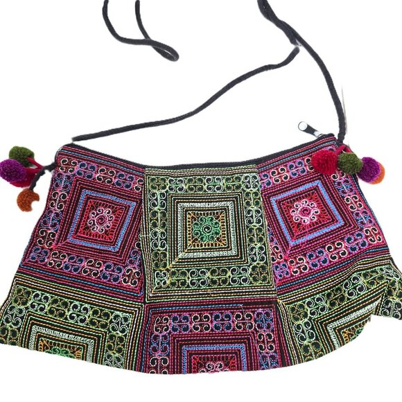 Handmade Hill Tribe Crossbody Shoulder Bag Hmong Bag Colorful Convertible Clutch - Picture 1 of 6